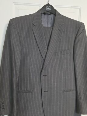 Jos. A. Bank Gray Pinstripe Men's Two-Button Suit Jacket And Pants